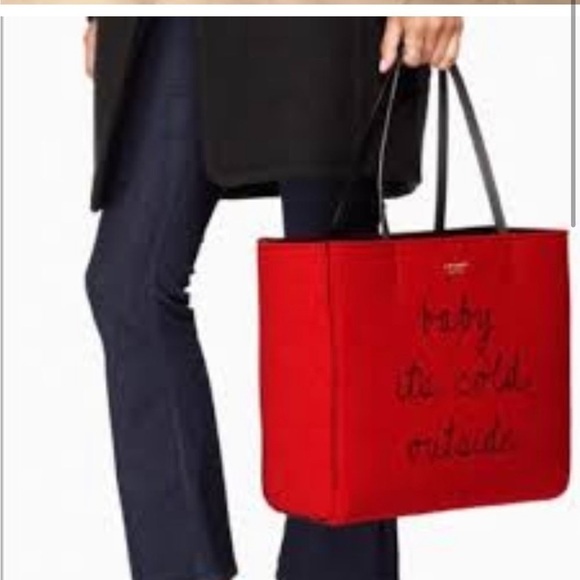 Kate Spade Baby It’s Its Cold Outside Red Wool Tote ⛄️❄️ Rare Bag - Picture 2 of 10